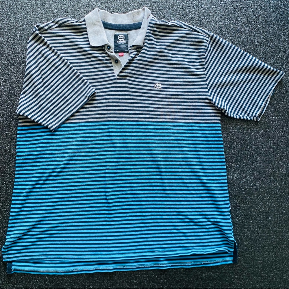 Y2K ecko unltd Striped Blue and Gray Polo Shirt Size 3XL